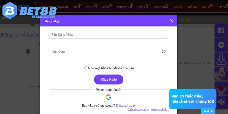 Điền chính xác các thông tin theo hướng dẫn đăng nhập BET88